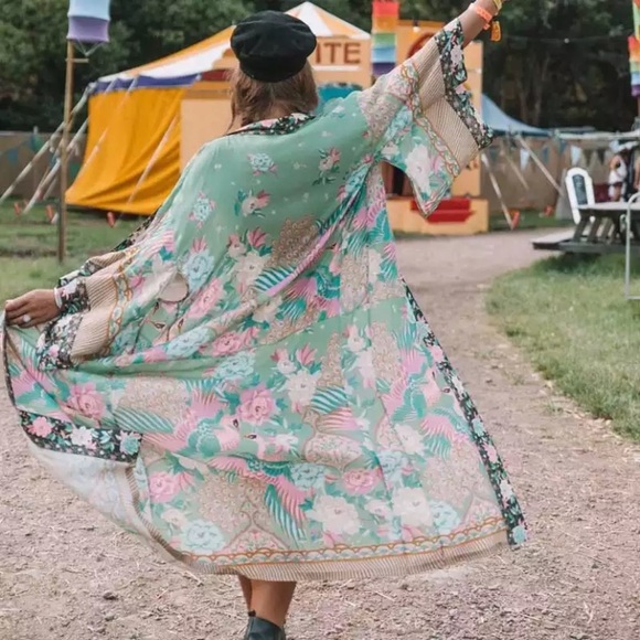 SOLD OUT Boho Peacock Feather Floral Kimono Duster Robe - Picture 2 of 9